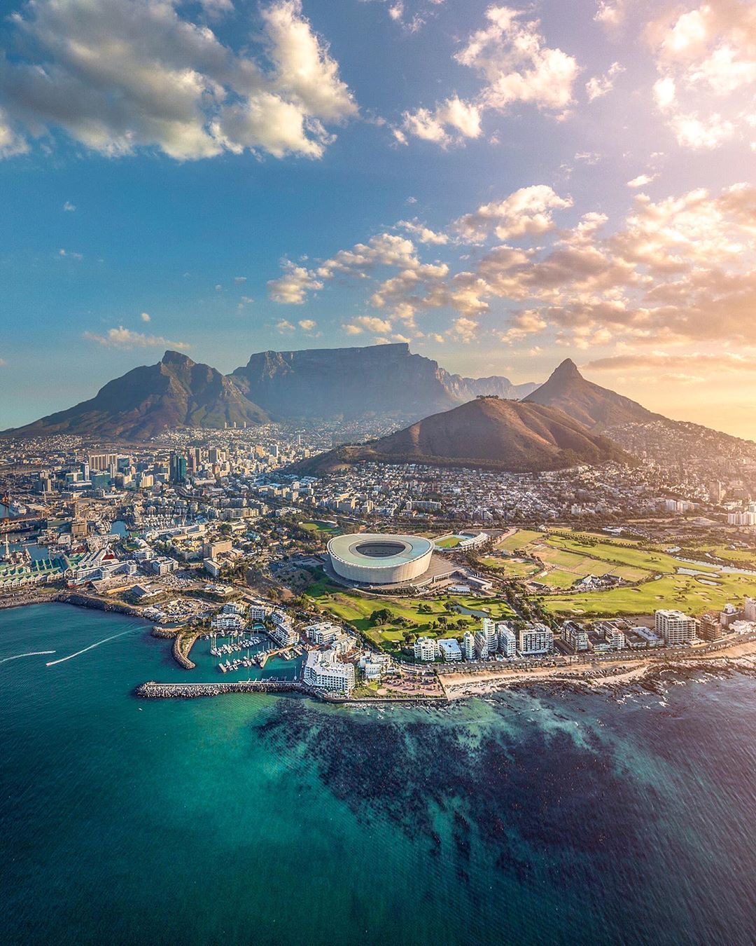 Beautiful South African coastline with Table Mountain